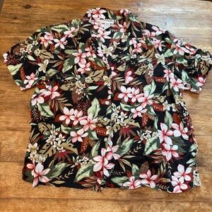 Vtg CD Daniels Black Floral Floral Short Sleeve Button Down Shirt Women's 1X EUC